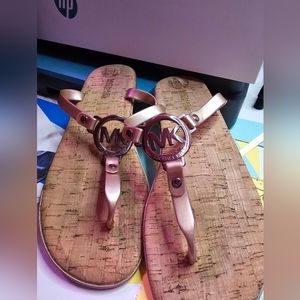Michael Kors Jelly Charm Flip Flop Sandals in Gold x 1 and Silver x 1